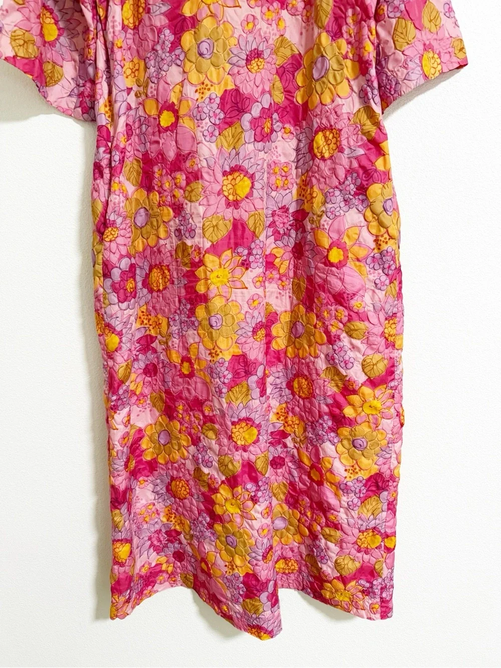 Vintage 60s Millay Floral Retro Mod Robe Housecoat Pink Size S